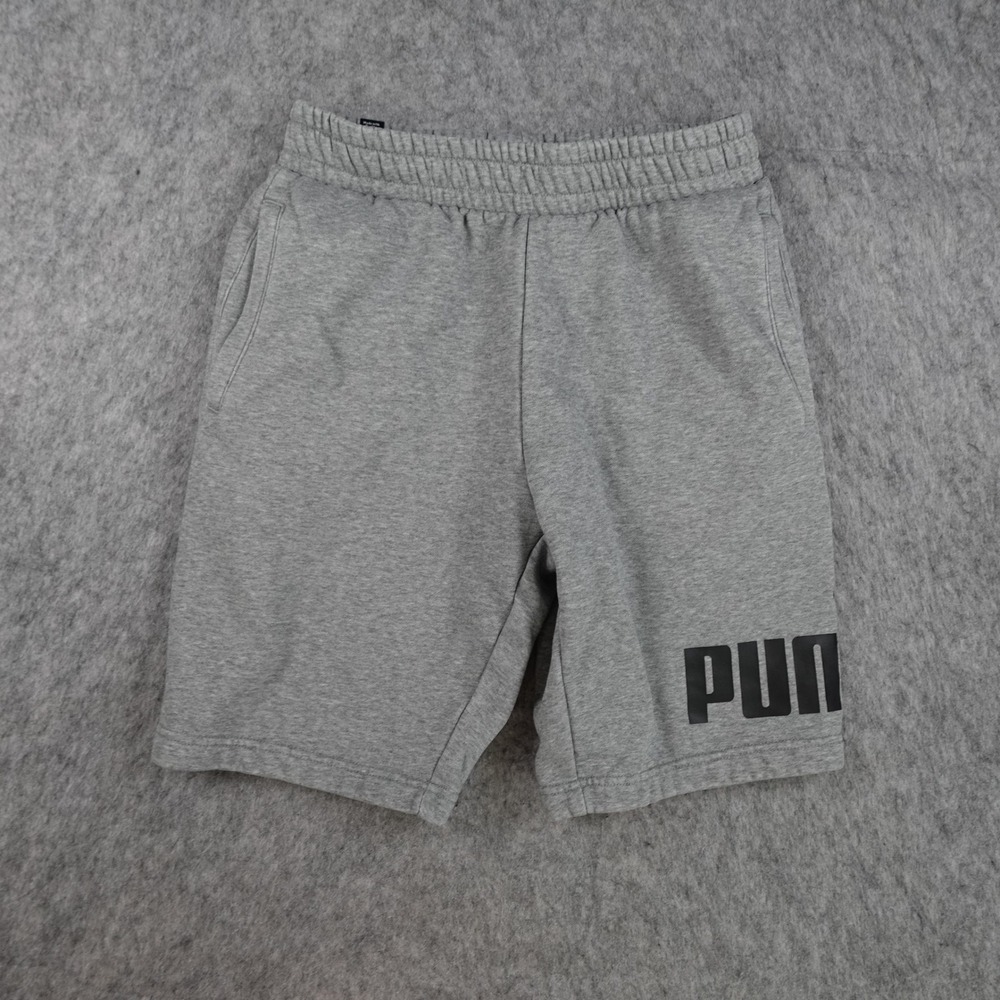 Puma Shorts Men Small Gray Graphic Logo Fleece Pockets Athletic Sweat 9"